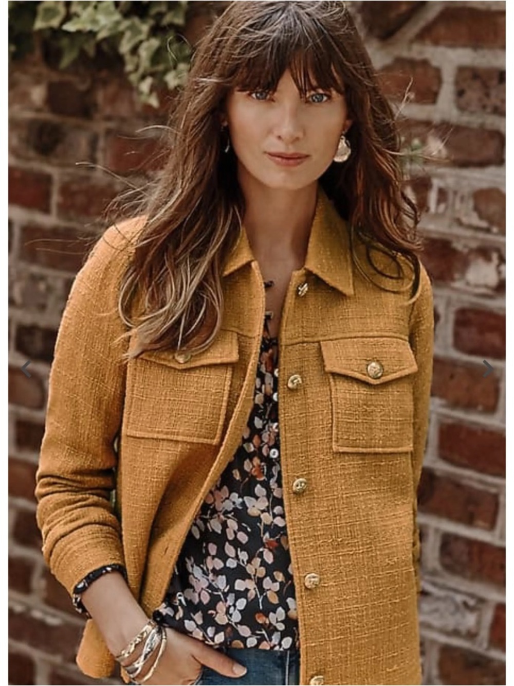 J. Jill Mustard Tweed Jacket Gold Button Blazer Quiet Luxury LARGE PETITE
